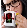 thumbnail image 2 of 3drose, Single Red Rose on Black with Red and White Striped Background, 11oz Two-tone Yellow Mug, 2 of 6