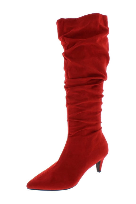 Women's Stretch Gore Zipper Ruched Padded Edina Kitten Heel Boots Red Size 7.5 M