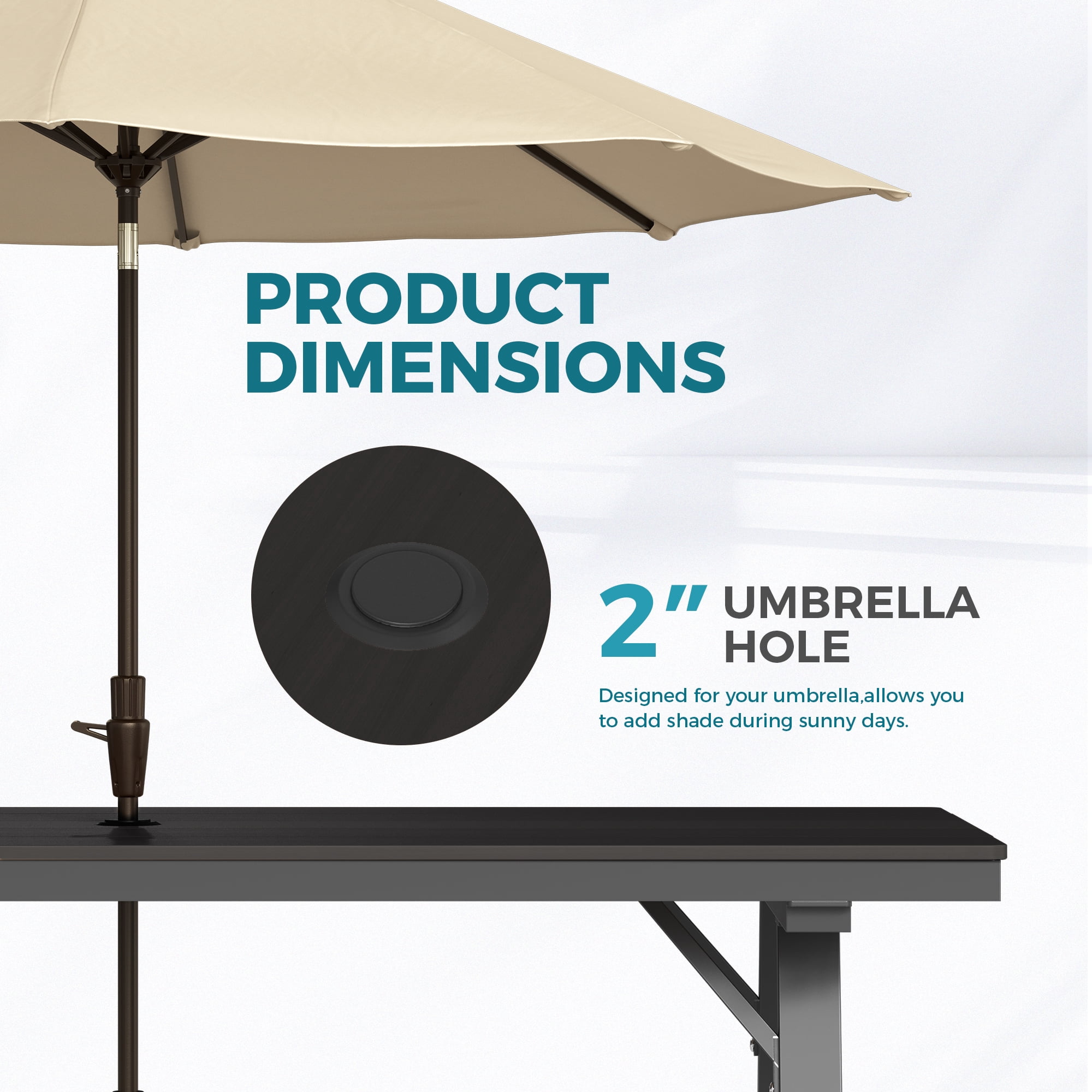Ciokea 7 Piece Aluminum HDPS Outdoor Dining, Patio Table with Umbrella Hole & Stackable Chairs, All-Weather HDPS Furniture for Backyard, Poolside, Black