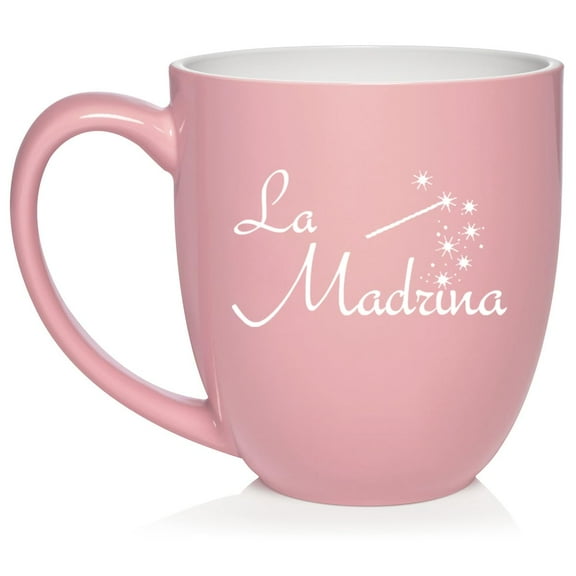 La Madrina Christening Baptism Godmother Ceramic Coffee Mug Tea Cup Gift (16oz Light Pink)
