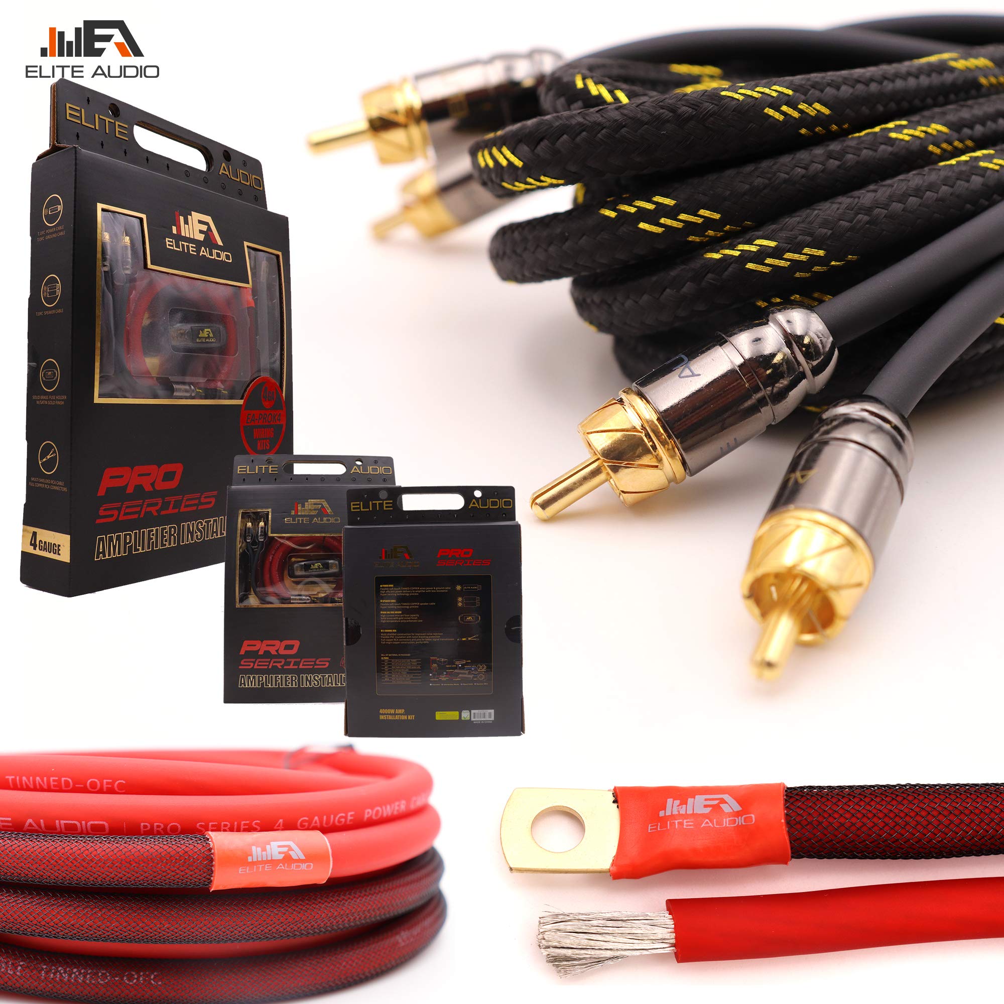 Elite Audio 4 Gauge 100 Copper Pro Amp Kit EAPROK4 4000 Watt Complete