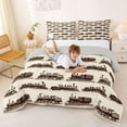thumbnail image 3 of Castle Fairy Vintage Train Full Size Comforter Sets 3 Pieces for Collectors, Sepia Pattern Bedding Sets for Bedroom, Brown Beige,Grey Reversible, 3 of 6