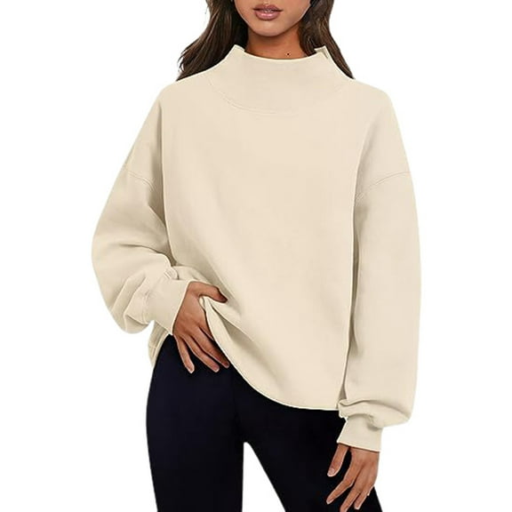 Sweatshirt for Women Oversized Solid Color Loose Pullover Casual Half High Neck Split Wide Sweatshirts