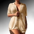 thumbnail image 4 of Womens Swimsuit Coverup Women's 2 Piece Cover Ups Set Short Sleeve Open Front Kimono Swimsuit Coverup With Shorts Beige,XL, 4 of 9