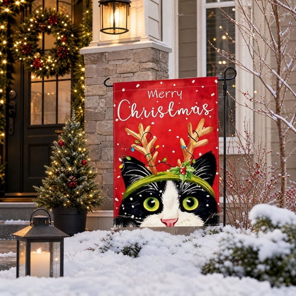 Christmas Garden Flag 17.7x11.8 Inch, Double Sided Holiday Yard Decor, Weatherproof Polyester Outdoor Flag for Front Porch Patio