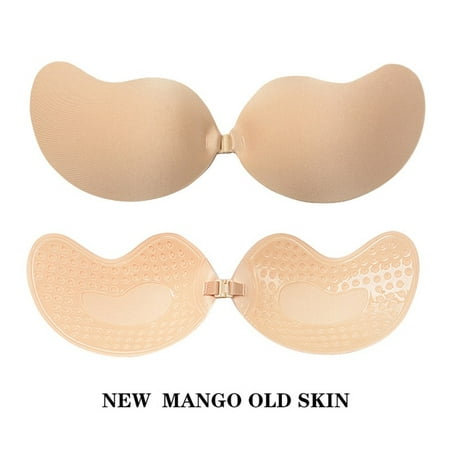 

Women Mango Cup Front Closure Sticky Backless Strapless Adhesive Lift Push Up Invisible Bra With Silicone Nipple Cover