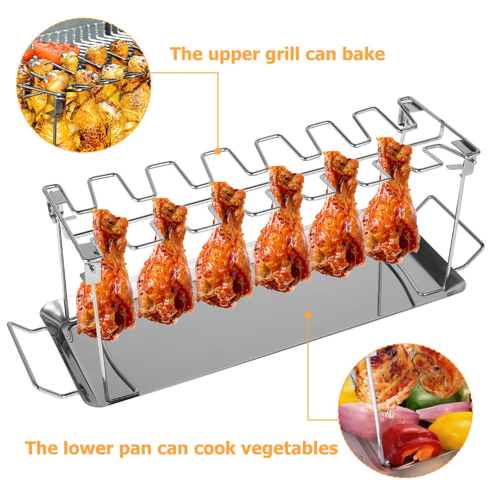 Stainless Steel Grill Chicken Wing & Leg Drumstick Stand Holder BBQ Roaster Rack