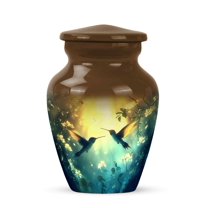 JAGASY Hummingbird Urn for Ashes Adult Male - Brown Small Urn for Human Ashes Keepsake - Flowers Decorative Urns for Couple - Tiny Cremation Urns for Sister - (3 Inch)