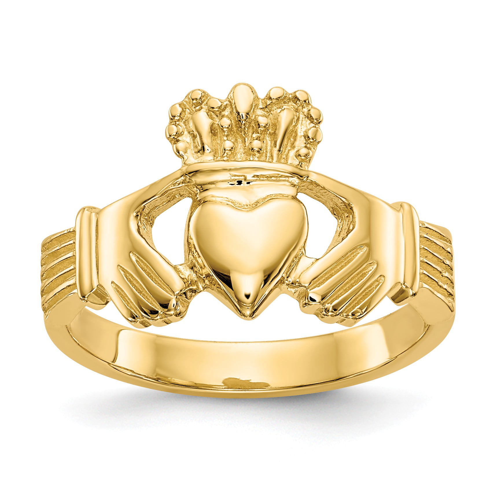 Size 14 kt Yellow Gold 14k Polished & Satin Claddagh Ring 7