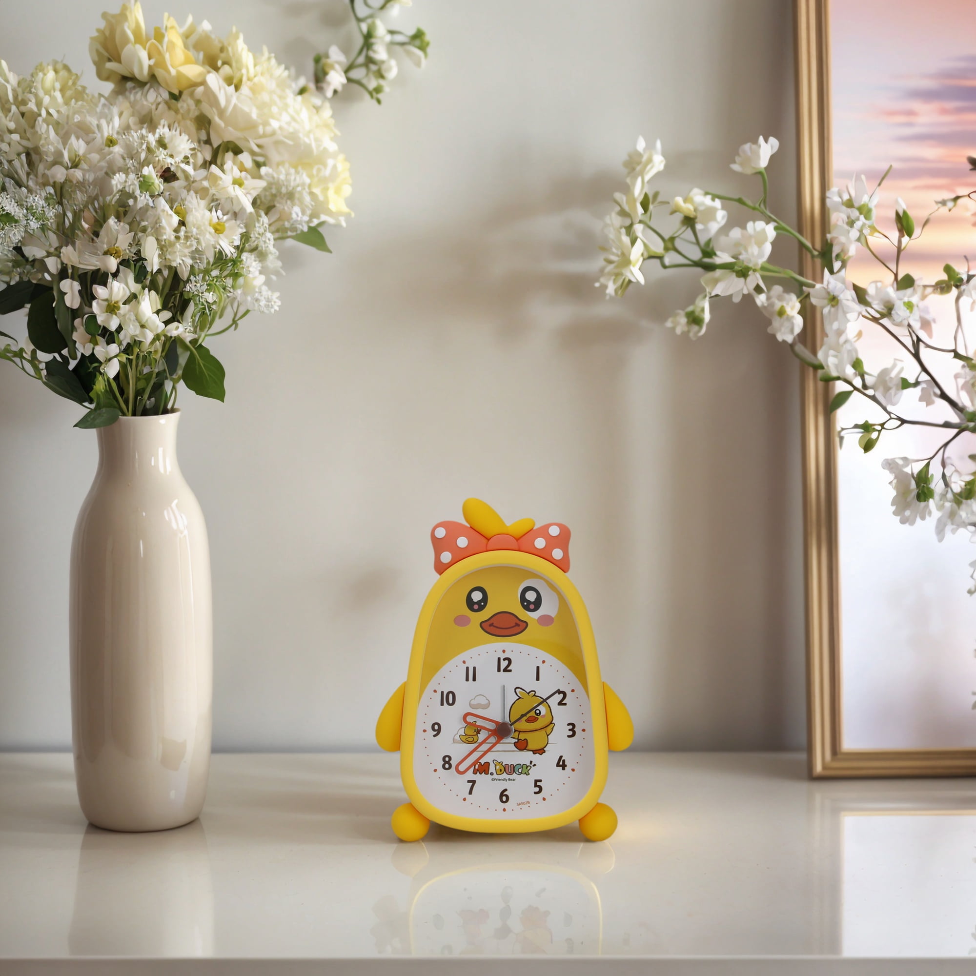 Unique Bargains Silent Non-Tick Alarm Clock Yellow Happy 4.1"L x 1.6"W x 5.5"H