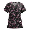 thumbnail image 2 of Garbnen Ribbon Womens Scrub Top Plus Size Stretch V Neck Short Sleeve Shirt Women Xmas Valentine's Day Holiday Prints Nursing Medical Uniform, 2 of 6