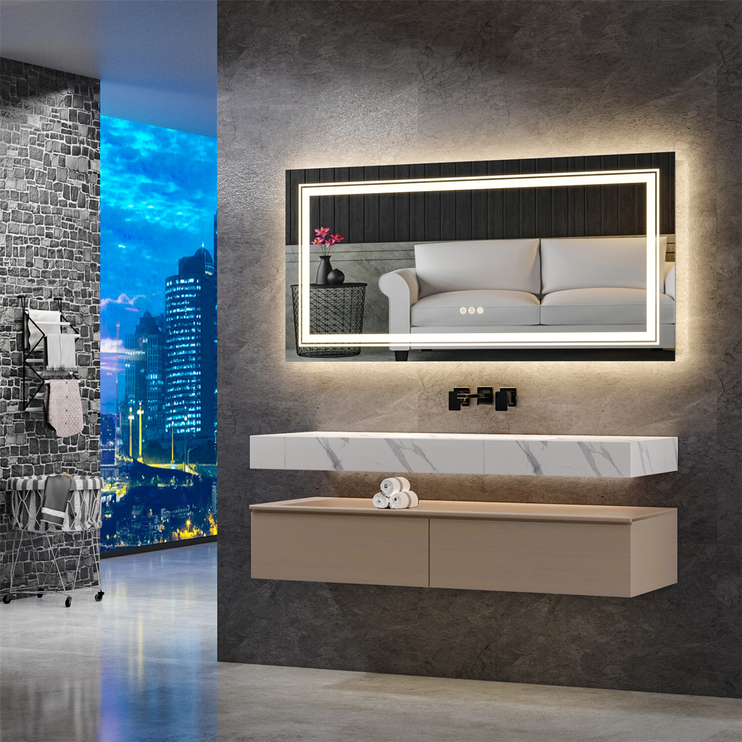 KWW 20x28 Inch LED Bathroom Mirror With Motion Sensor - Anti-Fog, Dimmable, 3 Color Temperatures, Wall Mounted