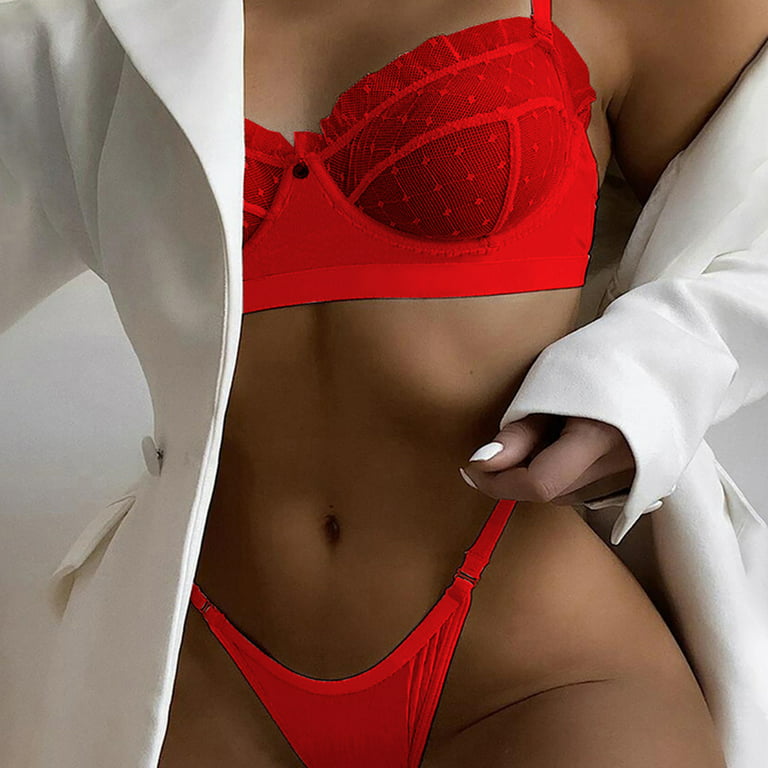 Honrane 2Pcs/Set Laciness Underwear Set Sleeveless See-through Adjustable  Strap Bra Panty Set for Honeymoon 
