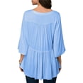 thumbnail image 3 of Blouse Femme Col en V Rayée Plissée Manches 3/4 Ourlet Asymétrique, 3 of 3