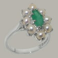 thumbnail image 2 of LBG British Made 10k White Gold ring with Natural Emerald & Cultured Pearl Womens Statement Ring - 33 size options - Size 11.25, 2 of 6