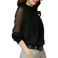 thumbnail image 5 of Arlun Ruffle Neck Long Sleeve T-Shirts for Women Trendy Mesh Puff Sleeved Dressy Casual Smocked Chiffon Blouses Solid Color Loose Thin Cozy Tops for Early Spring Wear Black XXL, 5 of 5