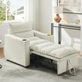 thumbnail image 2 of Sleeper Sofa Chair, Convertible Sofa Bed, 3-in-1 Sofa Chair with Adjustable Backrest and Cup Holder, Velvet Fabric for Living Room Apartment, Beige, 2 of 11