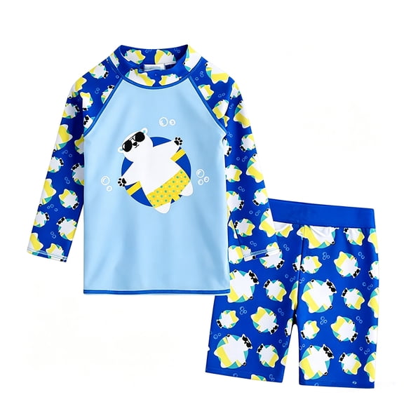 Byoo Toddler Boy Polar Bear Print Swimsuit Two Piece Quick Dry Swim Rash Guard for Kids,White