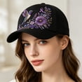 thumbnail image 3 of Unisex Purple Floral Hummingbird Print Alzheimer's Awareness Support Hat Floral Purple Ribbon Pansy Hat for Outdoor Daily Wear, 3 of 6
