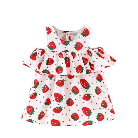 

JDEFEG Cat Dress for Kids Baby Dress Strawberry Princess Girls Sleeveless 6M-3Y Ruffles Printed Girls Dresses Rose Flower Girl Dress Cotton Blend Red 90