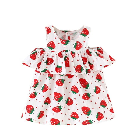 

Qufokar New Years 1 Birthday Baby Girl Outfit Warm Dresses for Babies Sleeveless Girls Ruffles Princess Dress 6M-3Y Baby Strawberry Printed Girls Dresses