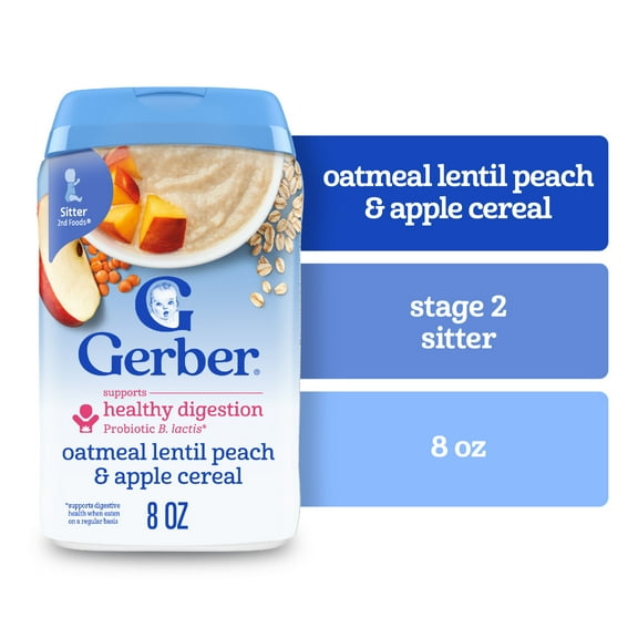 Gerber Cereal for Baby Power Blend 2nd Foods Probiotic Oatmeal Baby Cereal, Peach Apple, 8 oz Canister