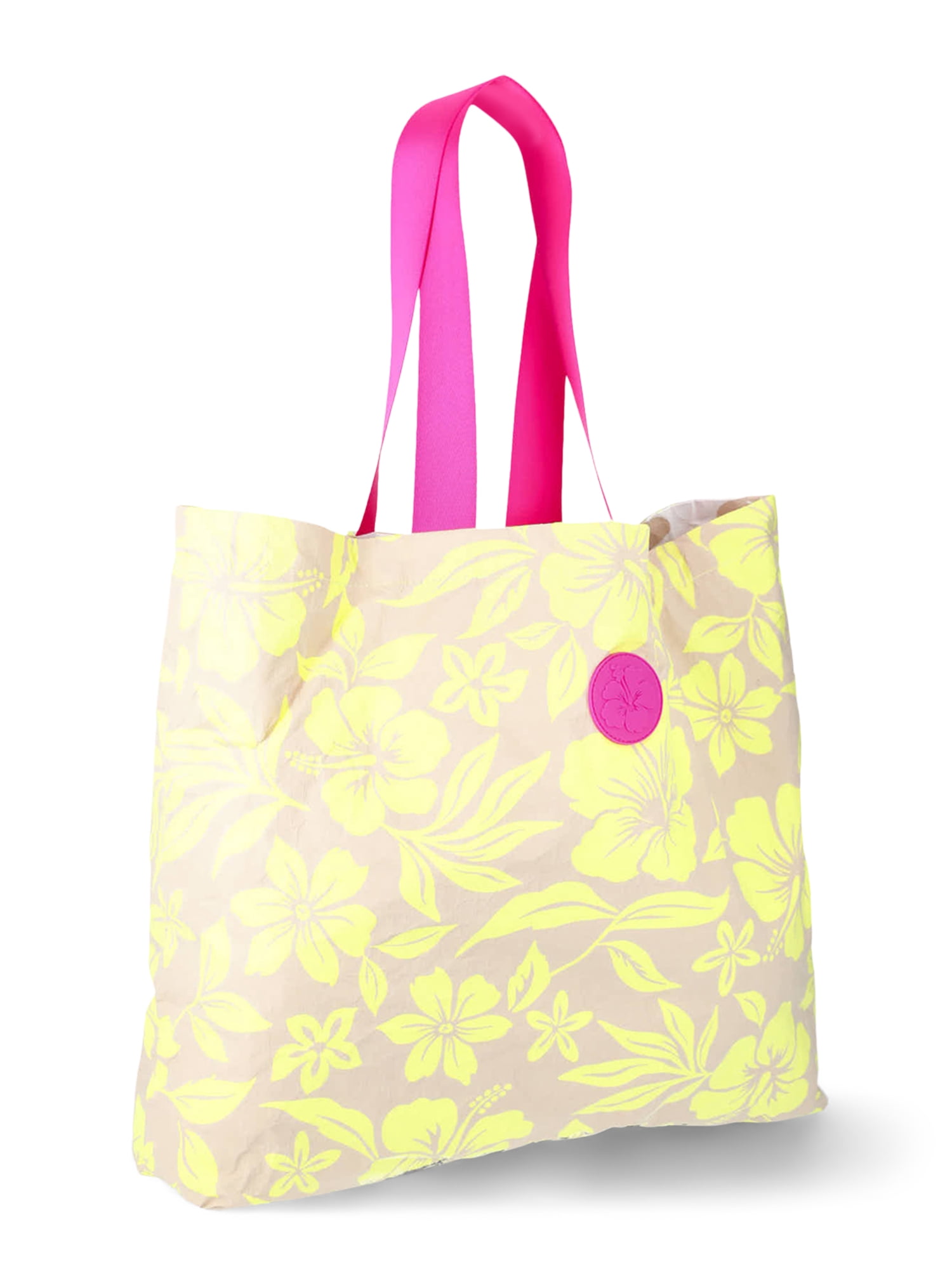 No Boundaries Women's Beach Wipeable Tote Bag, Citron Floral