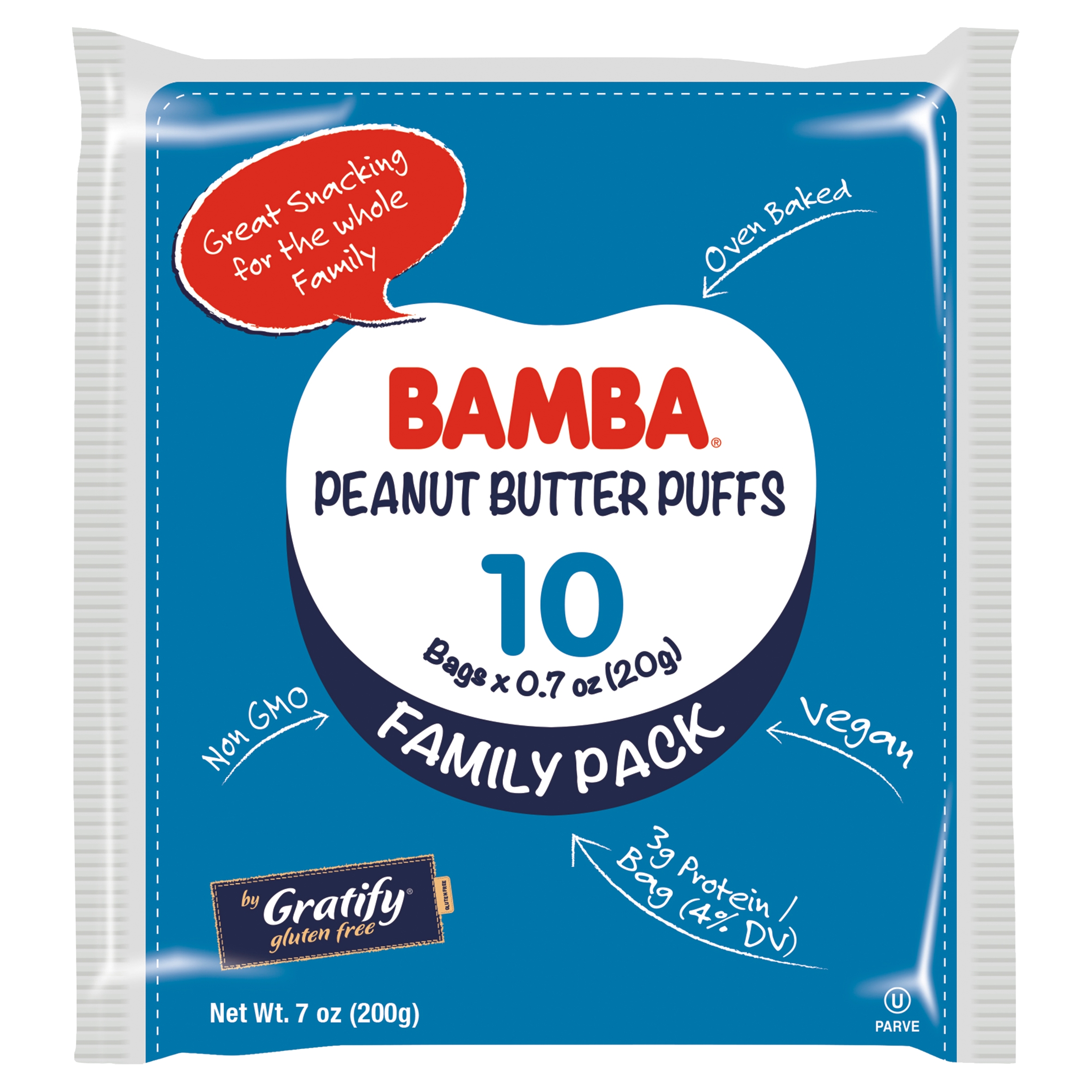 Gratify Gluten Free Bamba Peanut Butter Puffs Family Pack, 0.7 oz, 10 count, Size: 7 oz (200g)