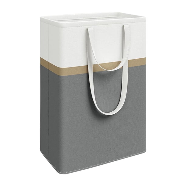 Cesta de lavandería a rayas, cesta de tela para almacenar ropa sucia con asas, bolsa de almacenamiento de ropa, contenedor para almohadas y zapatos gris