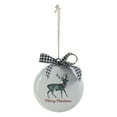 thumbnail image 2 of Northlight Reindeer "Merry Christmas" with a Plaid Bow Glass Disc Ornament - 4.5" - White and Black, 2 of 4
