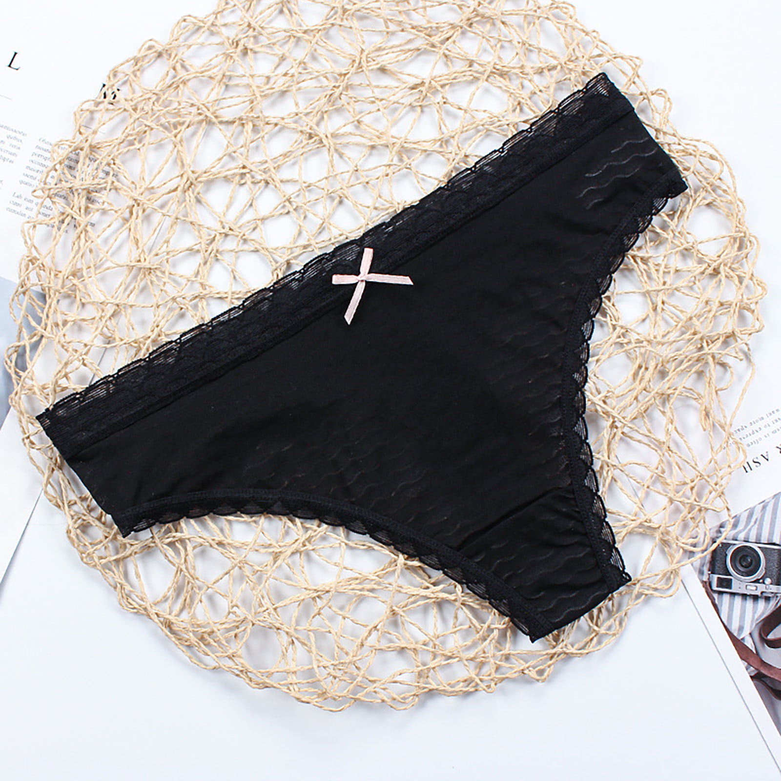 MRULIC intimates for women Transparent Cotton Hollow Pants Women's  Underwear Thong Waist Solid Fun Low Out Black + XL 