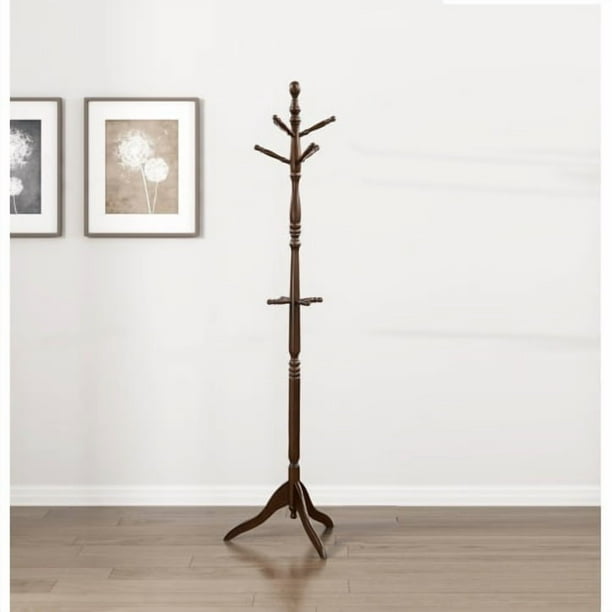 Estante clásico de ropa de madera maciza de color marrón oscuro, 10 ganchos, muebles para el hogar de entrada, 1 instalación