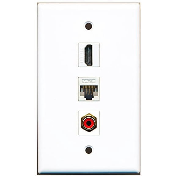 RiteAV - 1 Port HDMI and 1 Port RCA Red and 1 Port Cat5e Ethernet White Wall Plate
