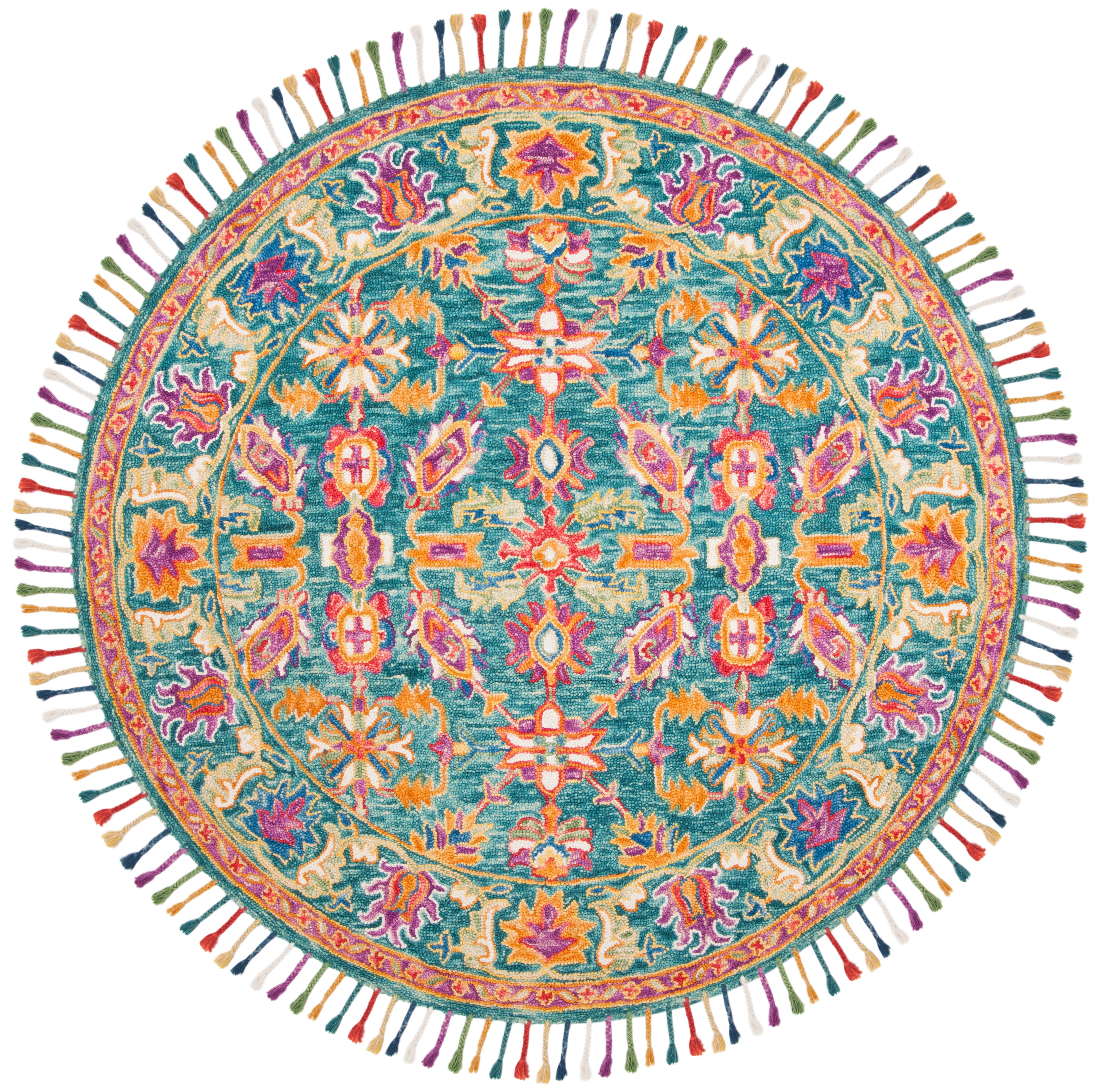 Safavieh Aspen Mario Floral Wool Area Rug, Turquoise/Purple, 3' x 3' Round