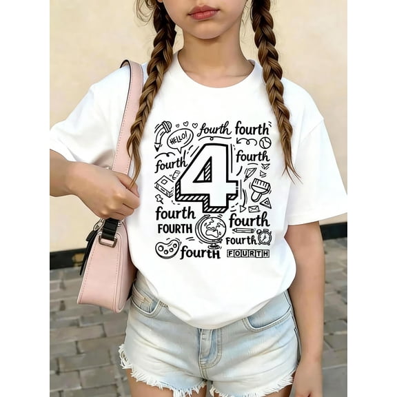 Ready for 4th Fourth Grade Back to School First Day Teacher Kids Cotton Soft Playwear Graphic T-Shirt