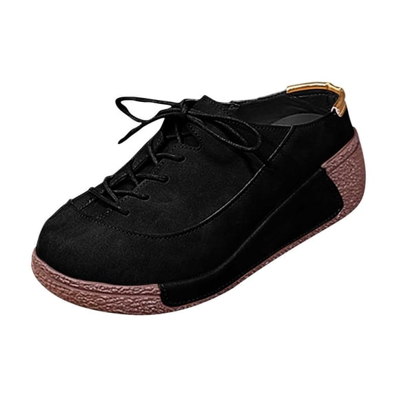Summer Cushionaire Sandals For Women Casual Solid Color Round Toe Lace-Up Wedge Heel Mules Half Slippers Black Spring And Summer Shoes Size 6.5