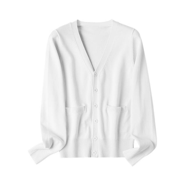 MAWCLOS Cardigan pour Femmes Manches Longues Manteau Col en V Veste Boutonnée Douce de Voyage Blanc L