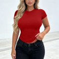 thumbnail image 5 of Asgosdo Summer Tops for Women Short Sleeve Slim Fit Solid Color T-Shirts Basic Comfy Work Clothes, 5 of 5