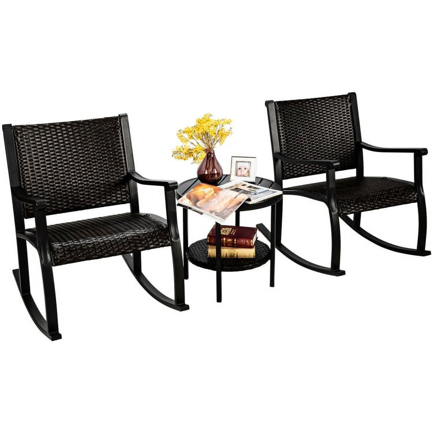 Aimee Lii 3 Pieces Wicker Patio Furniture Set with Coffee Table and Rocking Chairs, Small Patio Set