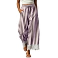 thumbnail image 2 of Elvqul Womens High Waist Pants Wide Leg Trousers Lace Hem Striped Flowy Palazzo Summer Fall Elastic Waist Pants for Women Pocket, 2 of 9