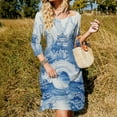 thumbnail image 3 of Blue Willow Chinoiserie Blue And White Womens Summer Dress Tie Back A Line Flare Dress, 3 of 9