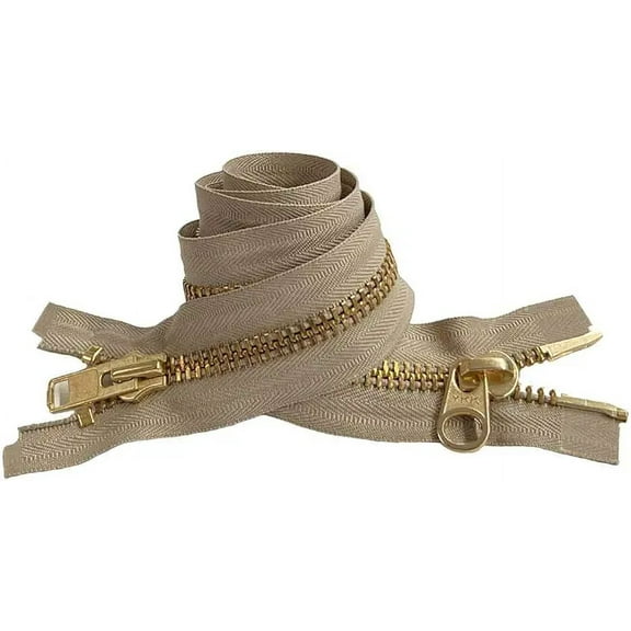 YKK #10 Extra Heavy Duty Brass Beige Parka "2-Way" Dual Separating Jacket Zipper - Color: Beige #573 - Made in The United States (1 Zipper Per Pack) (24" Inches)
