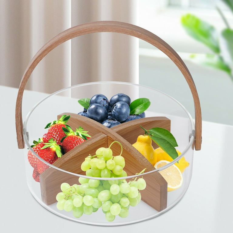 Glass Fruit Serving Bowl with Lid, Multi-functional Portable Fruit and Vegetable Basket with Handle Ice Bucket for Home Kitchen Picnic Fridge Storage