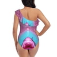 thumbnail image 5 of Sikiie Pink Shark Pool Fantasy Print Women One Piece Swimsuits Tummy Control One Shoulder Bathing Suits Ruffle Swimwear, From S to XXL-Small, 5 of 6