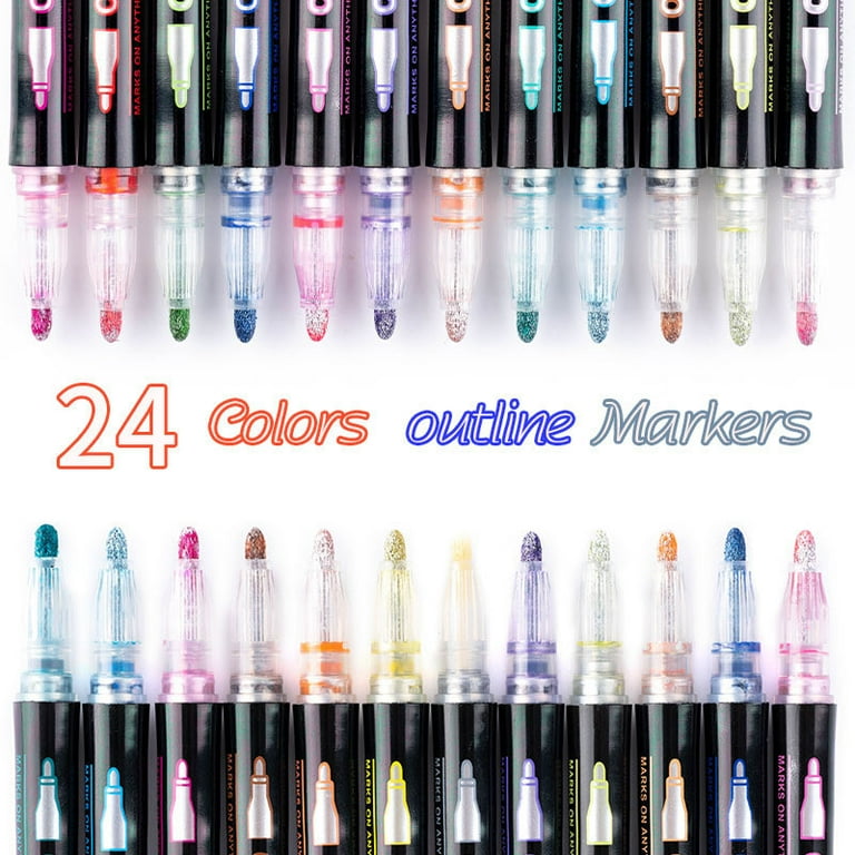 DTBPRQ Gel Pens, Colored Pencils Double Line Pen Color Hand Account Pen  Dream Metal Pen Hand-painted 8Color Highlighter Marker Pen10ml Cute Pens  Paint