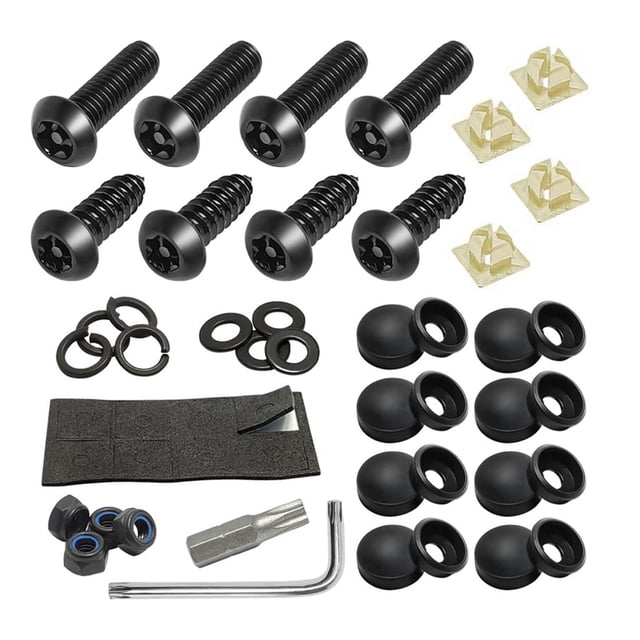 Juego de tornillos de acero inoxidable para placa de matrícula, herrajes para montaje de placa de matrícula, placa para coche Negro