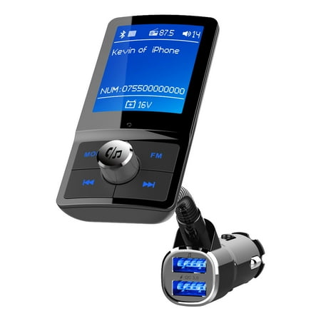 Dual Button Transmitter 4.2 Bluetooth FM Transmitter for Car,EEEkit QC3.0 Large LCD Color display Car Adapter FM Radio Music Player with Hands-Free Calling- Dual USB Ports Charger ()