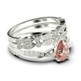 thumbnail image 2 of Gorgeous Art Deco 2.25 Carat Pear Cut Morganite And Diamond Moissanite Engagement Ring, Two Matching Band, Twisted Band Wedding Ring in 925 Sterling Silver With 18k White Gold Plating Gift For Her, 2 of 4