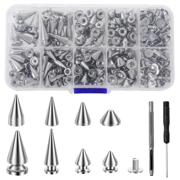 Silver Cone Spikes Set, Assorted Sizes for Punk Clothing DIY Crafts and Leather Crafting, 359Pcs