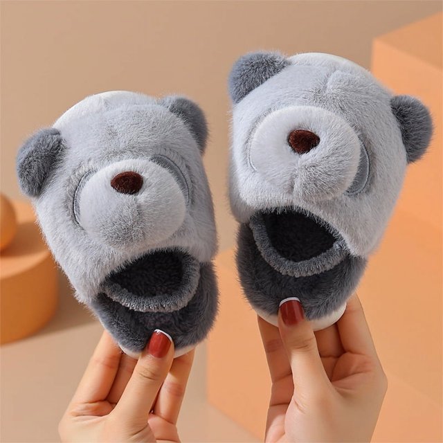 Zapatillas de algodón para niños y niñas, otoño e invierno, para interiores, suela suave, zapatillas de lana con dibujos de panda para bebés pequeños y medianos
